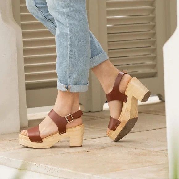 Nisolo Women's All Day Open Toe Wood Clog Sandal US 7 NIB $170 BRANDY - Picture 3 of 8